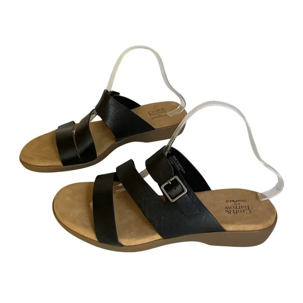 Croft & Barrow Women’s 9.5 Black Strappy Comfort Sandals Ortholite Buckle